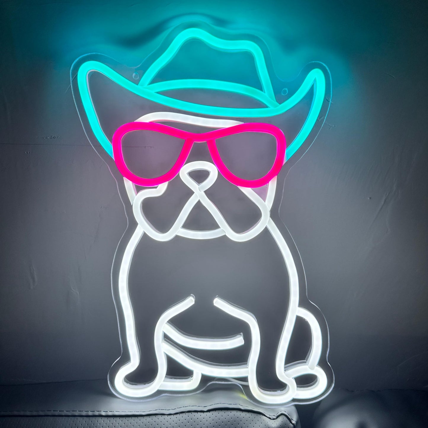 iPuppy Cowboy French Bulldog Neon Sign for Wall Decor Cowboy Frenchie Wearing Glasses LED Neon Lights French Bulldog Decor Accessories Frenchie Decor French Bulldog Gifts,10.6x15.2 inches.