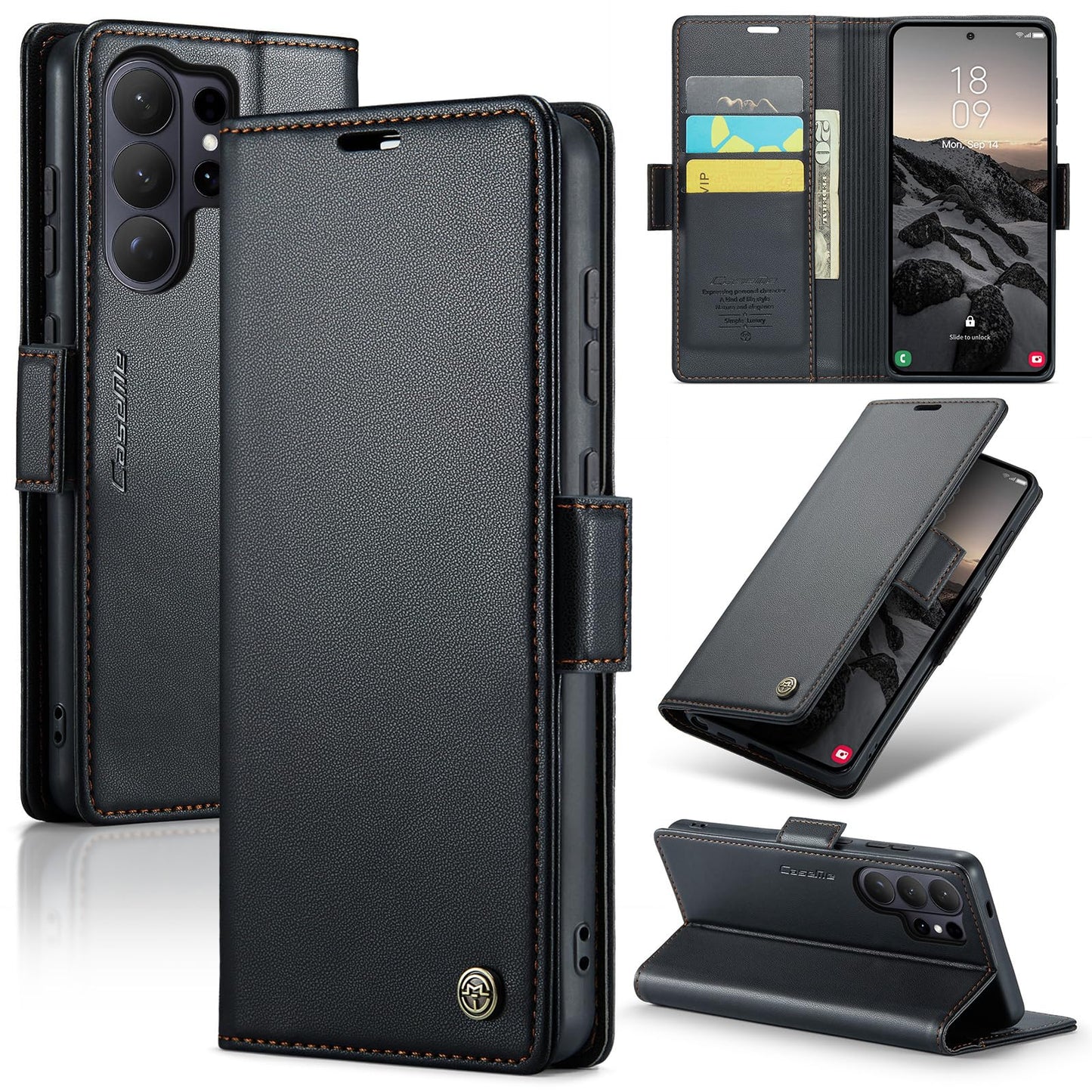 SINIANL Compatible with Samsung Galaxy S26 Ultra Wallet Case with Card Holder, Women Men Flip Cover with RFID Blocking Magnetic Clasp Kickstand Leather Book Folio Case for Galaxy S26 Ultra Black