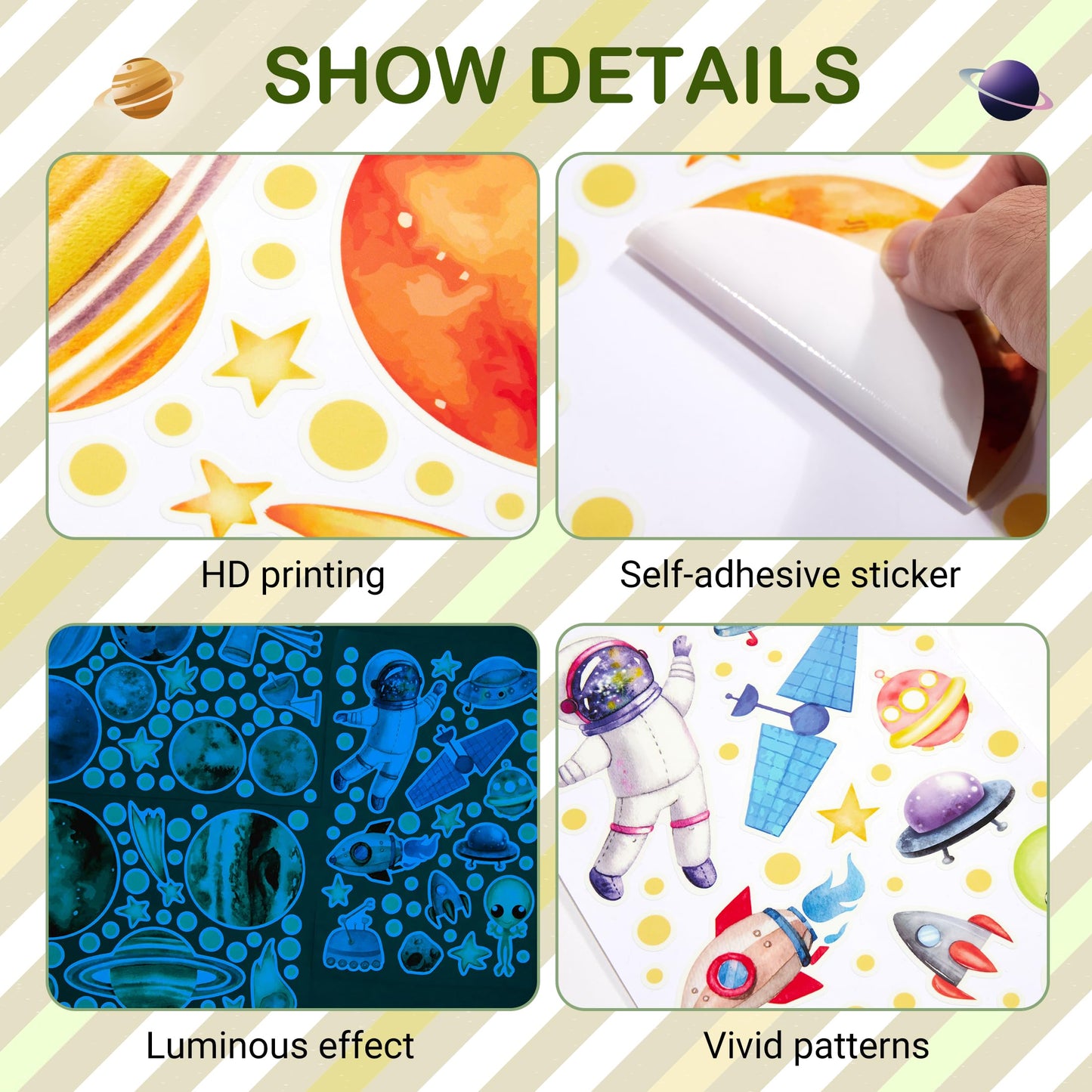 Watercolor Solar System Wall Decals, Glow in The Dark Stars, Kids Planets Sticker for Ceiling, Astronaut Wall Stickers for Bedroom, Blue