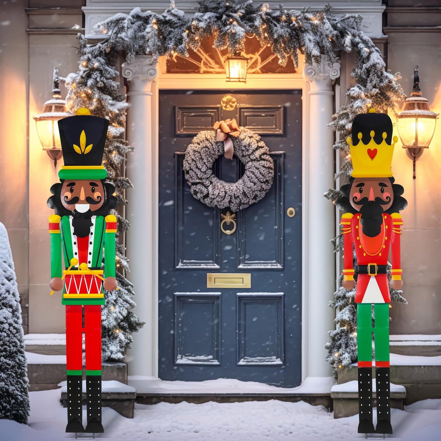 GlikCeil 2pcs 6ft Large Black Royal Metal Christmas Nutcracker Outdoor Decoration Xmas Red Green Nutcracker Yard Signs Christmas Tall Metal Soldier Stakes Ornament for Holiday Garden Lawn Porch Decor