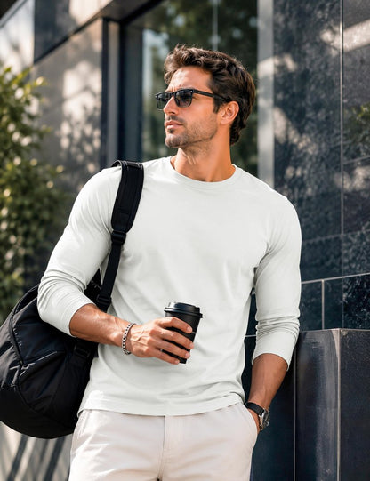 MAGCOMSEN Long Sleeve Shirts for Men Classic Basic Casual Winter Polyester Regular Fitted Long Sleeve Shirt White