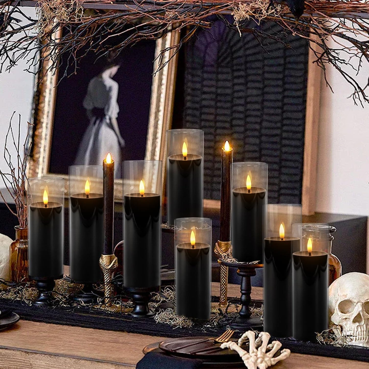 fclayvts 24Pack Black Flickering Flameless LED Candles with Remote & Timer, Small Pillar Acrylic LED Candles Perfect for Indoor/Outdoor Decor,Wedding,BBQ and Gift - Easily Create a Magical Atmosphere.