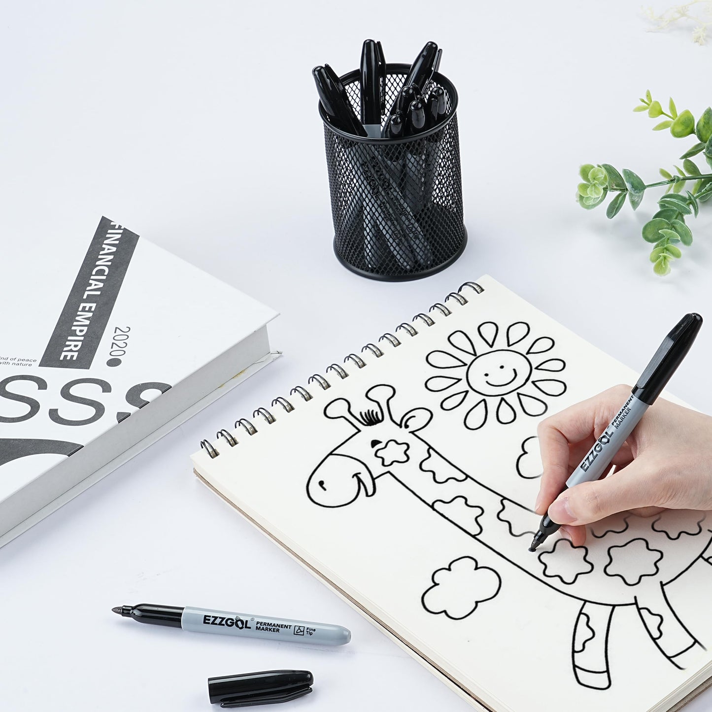 Ezzgol Permanent Markers Bulk, 150 Pack Fine Tip Black Permanent Markers, Waterproof Markers, Premium Smear Proof Pens, Quick Drying, Office Supplies for School, Office, Home