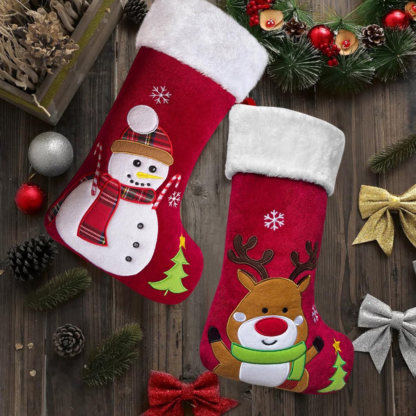 Reindeer Christmas Stockings Animal, 20" Velvet Cute 3D Deer Penguin Polar Bear Moose Xmas Stocking for Kids Girls Boys Women