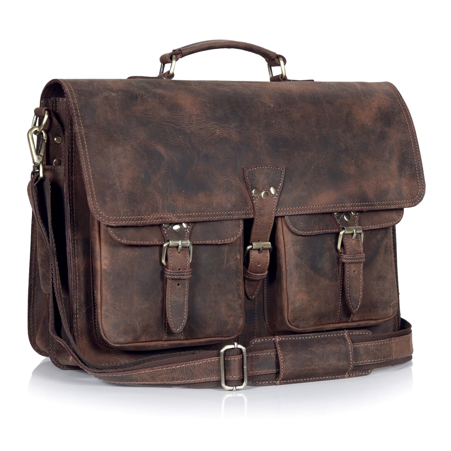 Vintage Leather Messenger Bag for Men & Women, Multi-Pocket Briefcase Satchel, 16 Inch Laptop Shoulder Bag – Brown (Vintage Brown, 16 inch Medium)