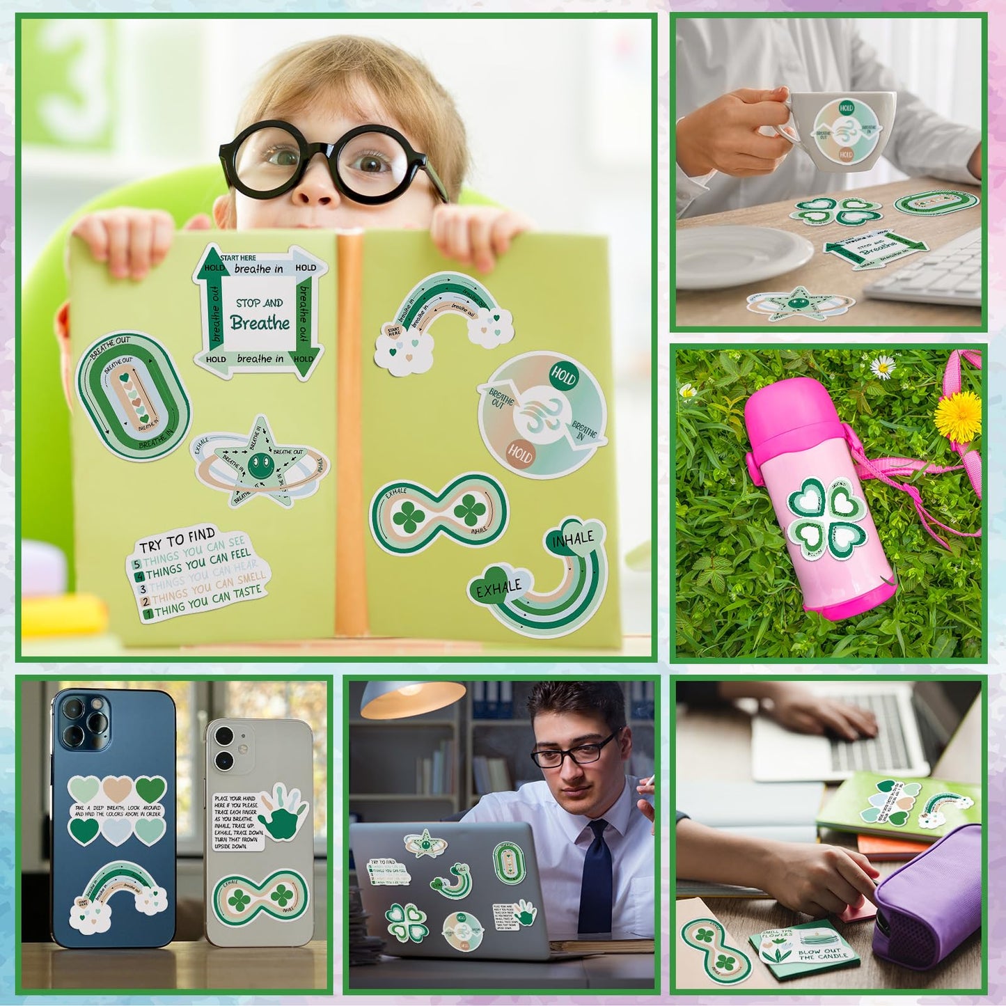 Fulmoon 120 Pcs Anxiety Sensory Stickers, Textured Tactile Rough Fidgets for Mental Health, Autism & ADHD, Mindfulness Breathing Decals for Stress Relief, Classroom Desk Tools(Green)