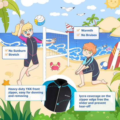 Seaskin Kids Wetsuit for Boys Toddlers, 2mm Front Zipper Shorty Wetsuits, Neoprene Thermal Swimsuits for Diving Surfing Swim Lessons Size 6