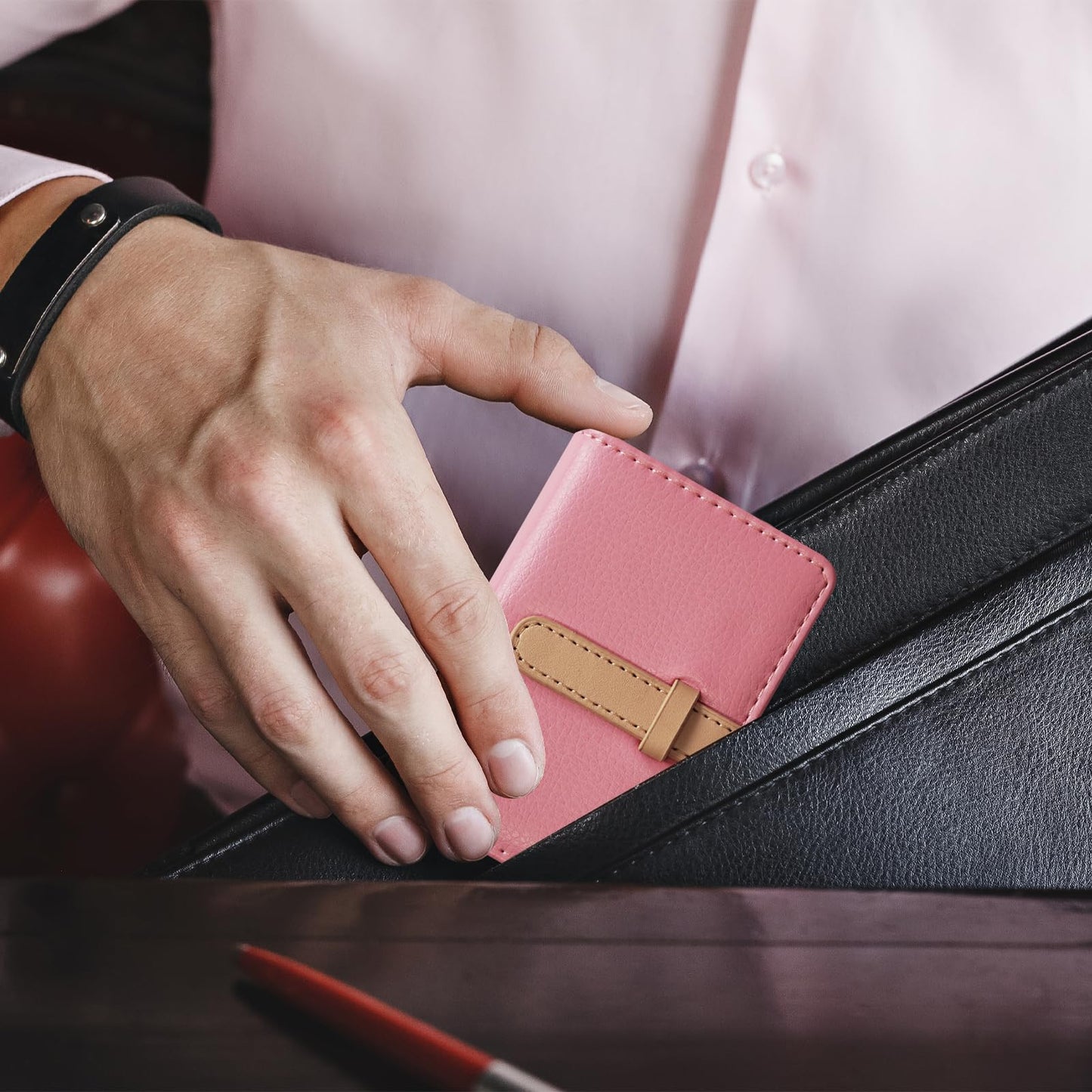 FORYEE Credit Card Holder with 26 Suitable Slot, ID Card Case PU Leather Wallet for Women Men Business Organiser Pocket (Pink)