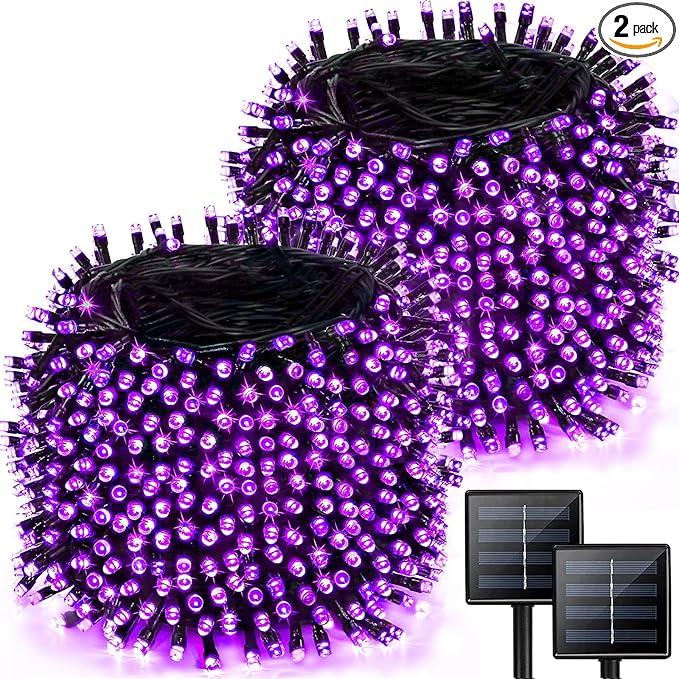 2 Pack 480 LED Solar Chrismas Lights Outdoor, 170 FT Super Long Solar String Lights for Outside with 8 Modes & Memory Function, Waterproof Twinkle Light for Xmas Tree Yard Party Decorations(Purple)