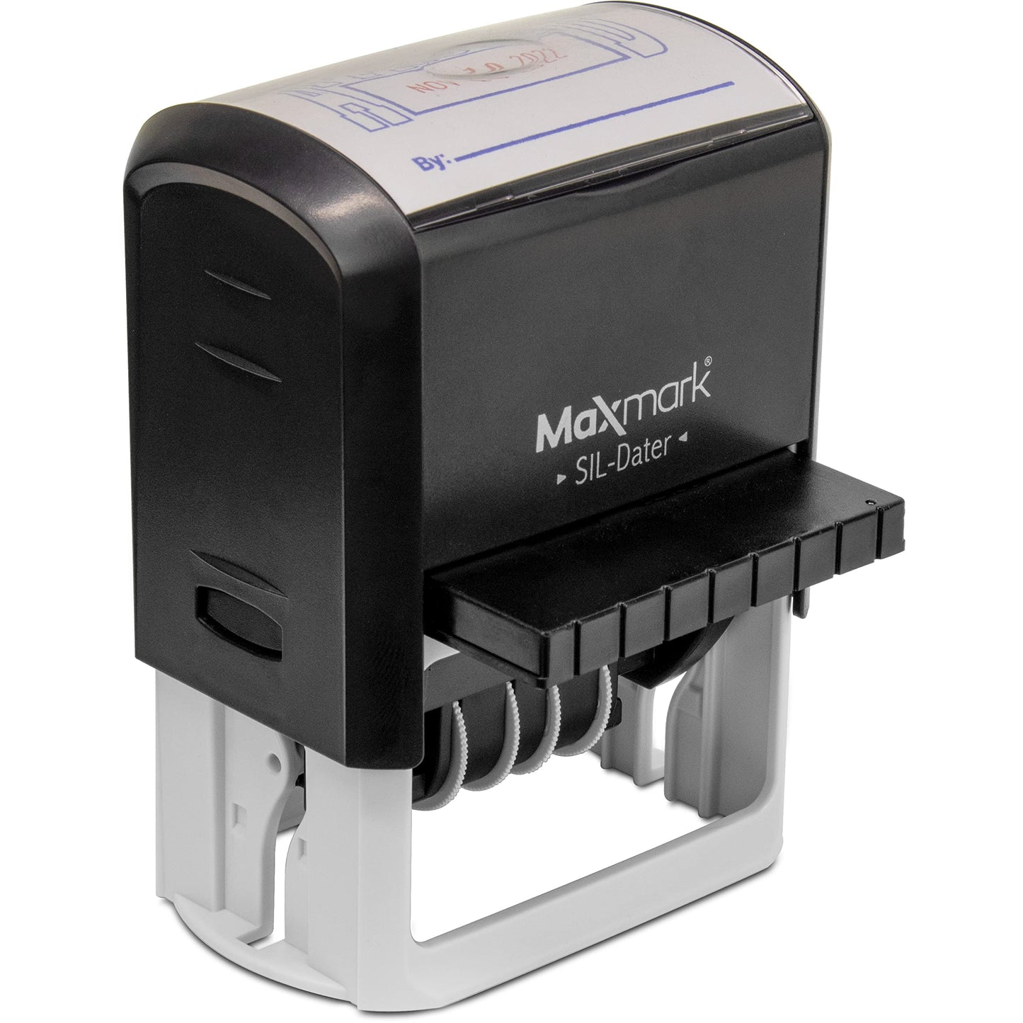 MaxMark Large Self-Inking Rubber Date Office Stamp with Received Phrase & Date - Blue/Red Ink, 12-Year Band - Style 5