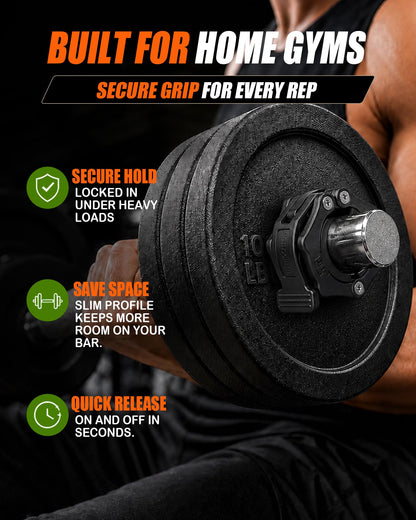 MAXRICH Ultra-Thin 1-Inch Barbell Clamps, Quick Release Weight Clips for 23–30mm Bars, Secure Barbell Collars for Home Gym