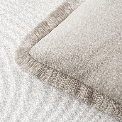 MIULEE Christmas Decorative Lumbar Throw Pillow Covers Neutral Linen Fringe Throw Pillows Set of 2 Natural Beige Boho Farmhouse Cushion Covers for Couch Sofa Bed Living Room Home Decor 12x20 Inch