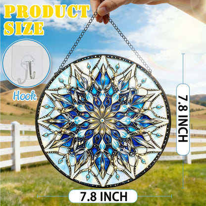 Stained Glass Window Hanging, 7.8 Inch Mandala Snowflake Christmas Suncatcher, Holiday Window Hanging Decor, Stained Glass Ornaments for Windows, Doors & Home Decor, Gifts for Christmas