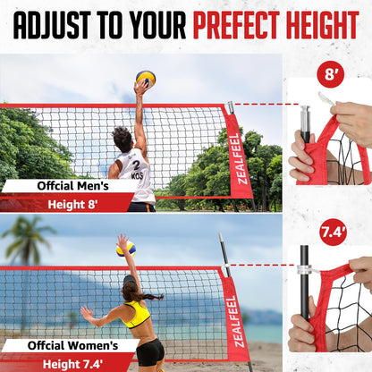 ZEALFEEL Volleyball Net, 20FT Volleyball Training Net Height Adjustable, Portable Freestanding Practice Net for Hitting or Serving Drills, Pop up Volley Ball Nets with Carry Bag for Backyard Outdoor