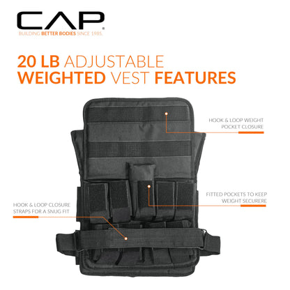 CAP 20 LB Adjustable Weighted Vest – Full Body Workouts, Cardio, Walking & Running, Weight Vest for Men and Women