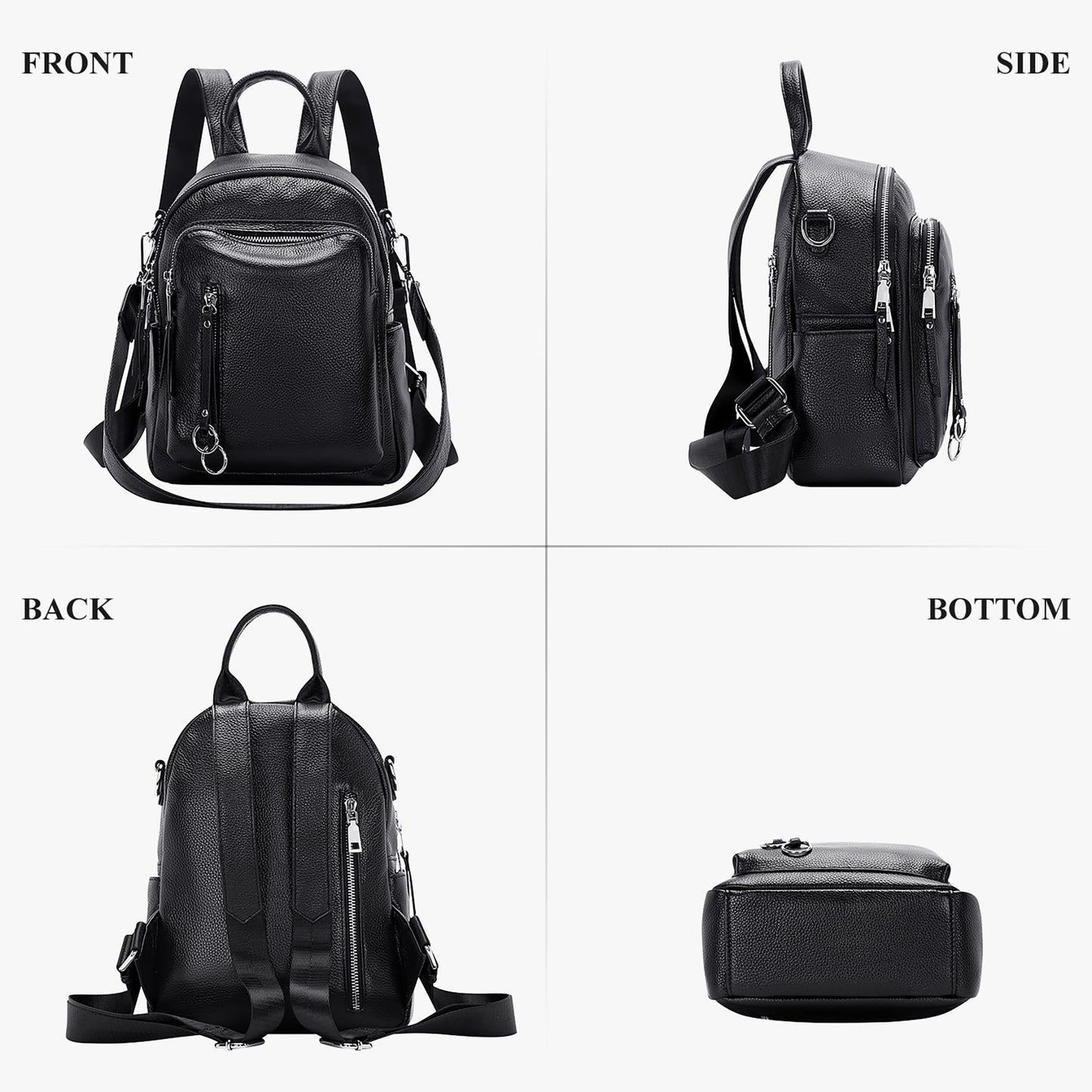 ALTOSY Fashion Genuine Leather Backpack Purse for Women Shoulder Bag Casual Daypack Small(S10 Black)