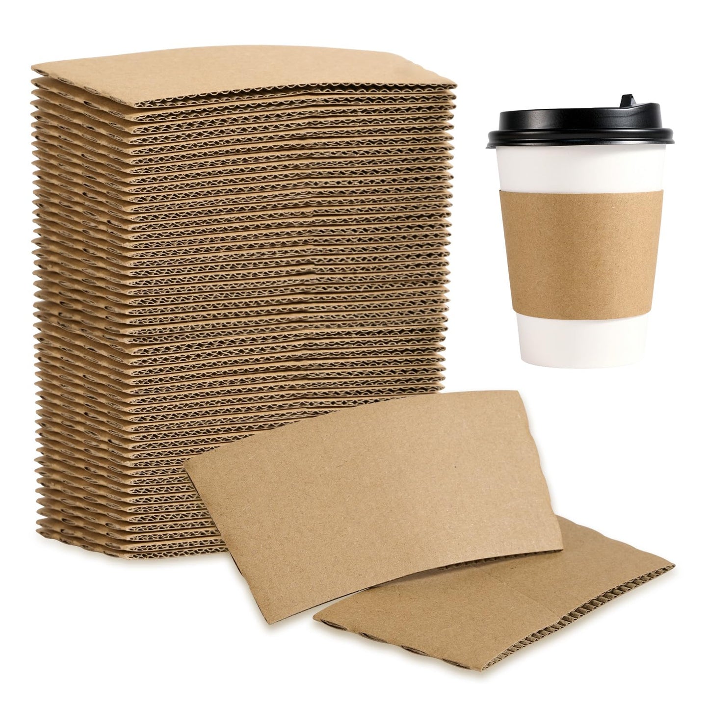 Vplus 200 Pack Disposable Coffee Sleeves, Fits 10-24 oz Cups, Brown, Paper, 200 Count