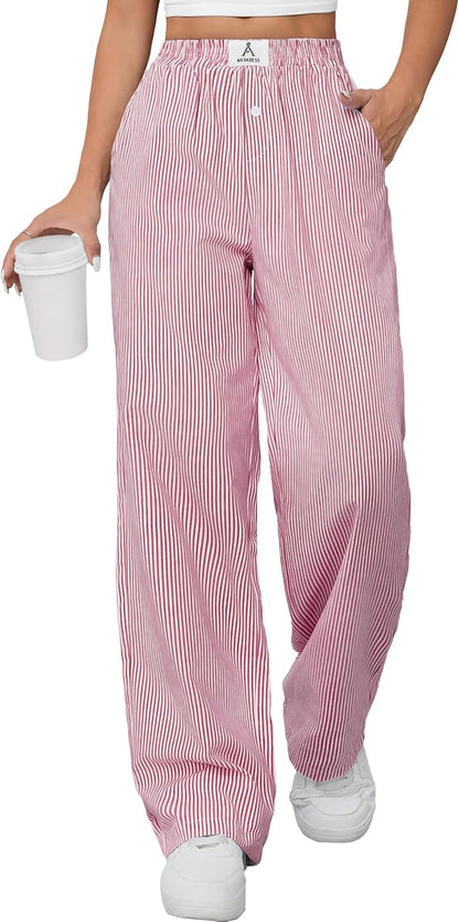 ANRABESS Womens Striped Gingham Pants 2025 Pajama Lounge Boxer Pants Cute Comfy PJ Bottoms with Pockets Y2K Plaid Outfits