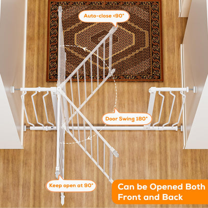 MUTAK 29-43" Baby Gate for Stairs, Baby Safety Essentials, Auto Close Gate for Doorways, Easy Install Pressure Mounted Dog Gate Indoor, Pet Gates for Dogs, White