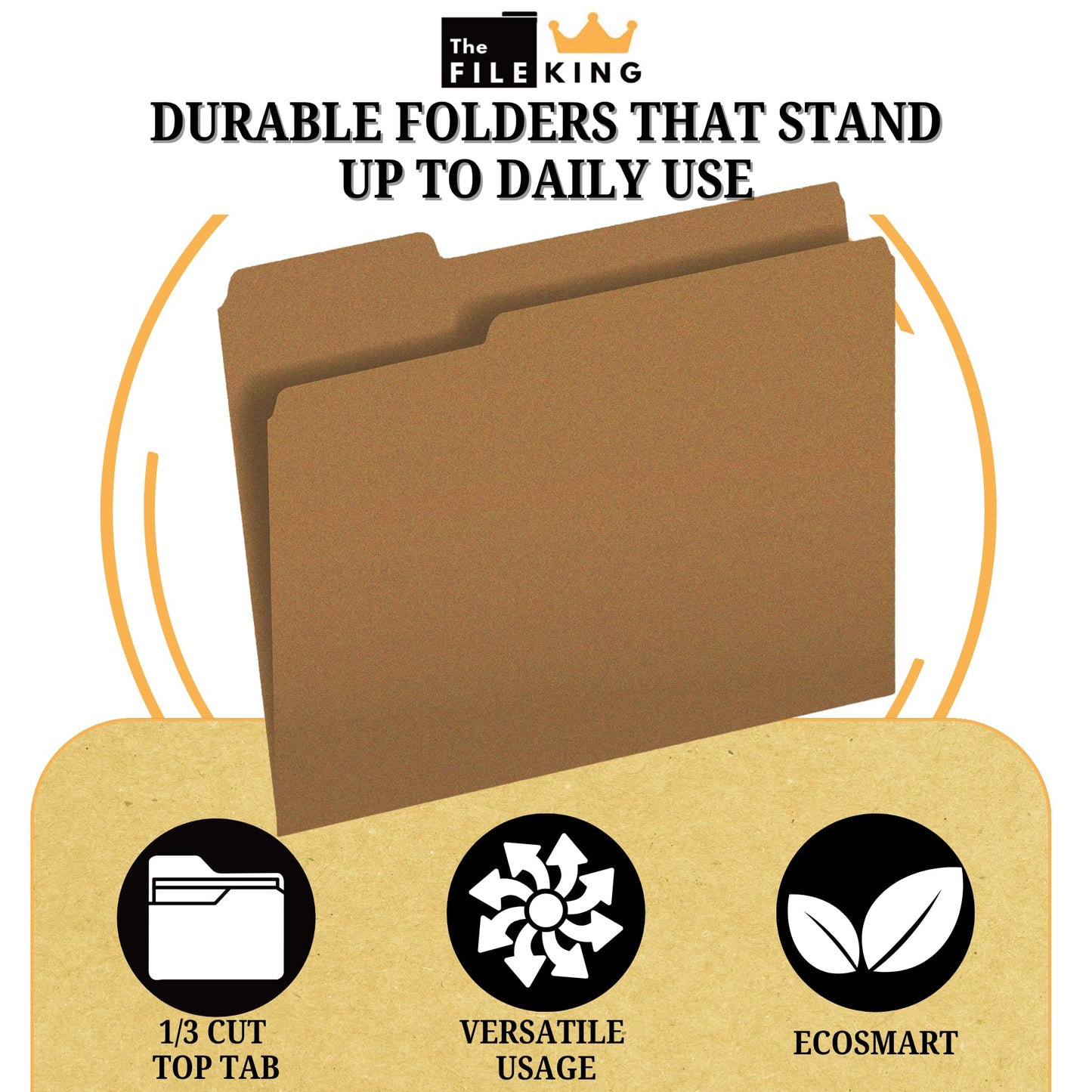 The File King Kraft File Folder with Dual 2" Fasteners | Letter Size - Box of 50 | 1/3 Top Tab | Heavyweight Filing Solution for Patient Charts, Legal Documents, Records | Made in USA