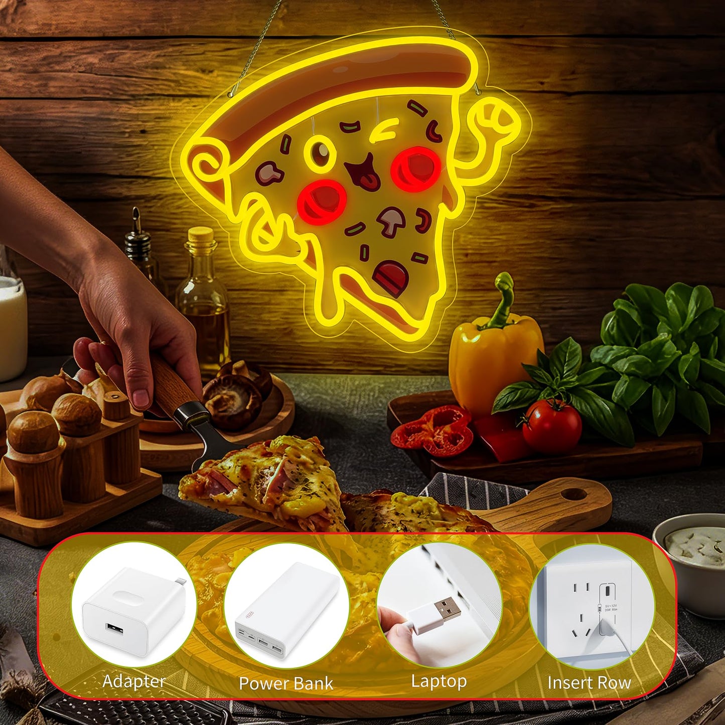 Pizza Neon Sign for Wall Decor, Dimmable Delicious Mr. Pizza LED Neon Light Sign, USB Powered Fast Food Business Signs for Shop, Home, Man Cave, Bar Party Decoration, Christmas Birthday Gifts