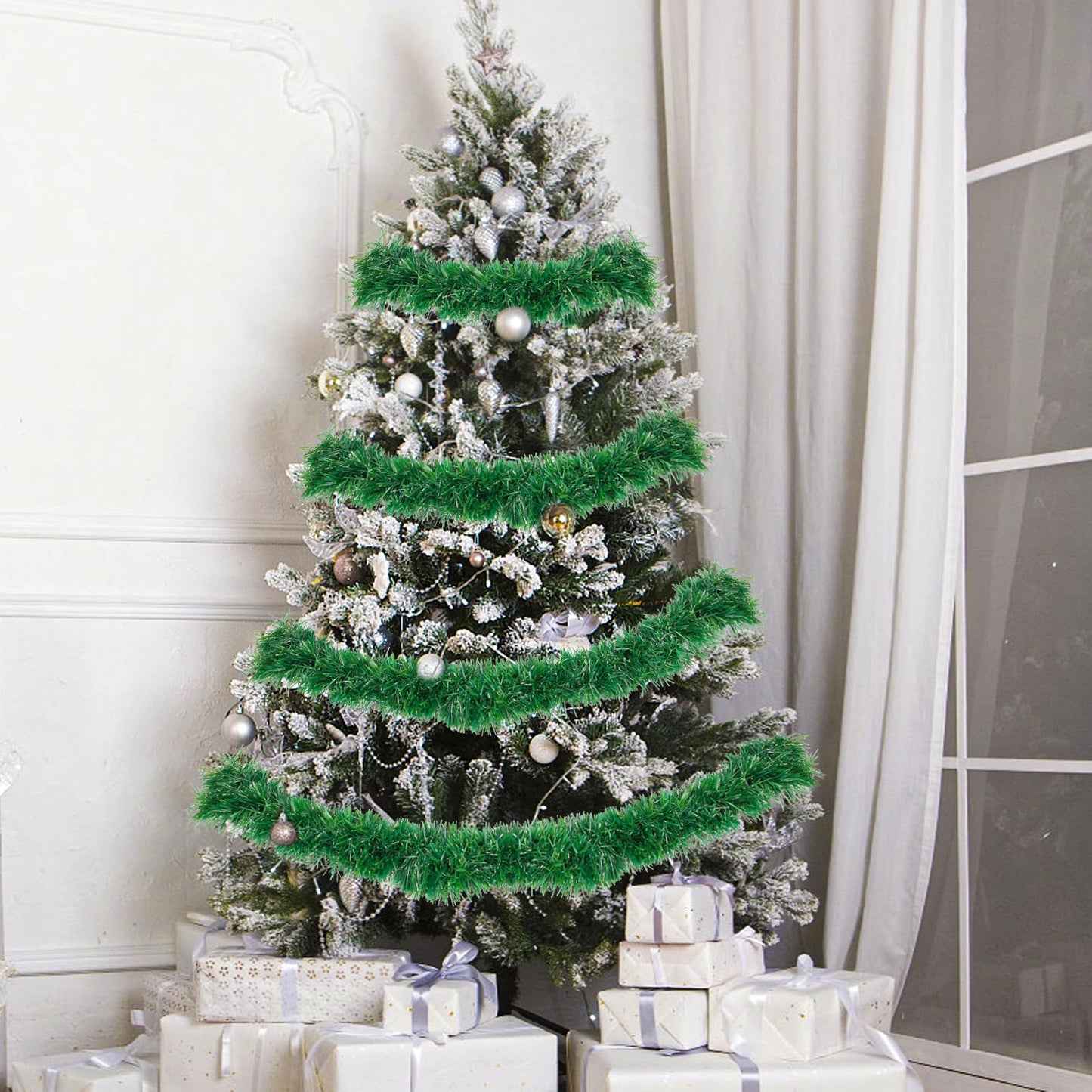 50ft Christmas Garland,Greenery Artificial Pine Twisted Hanging Garland Holiday Decor for Stairs Mantle Fireplace Home Party Holiday Christmas Decoration Indoor Outdoor Decor