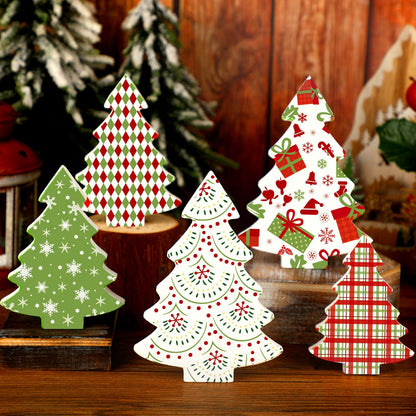 Huwena 5 Pcs Christmas Table Decoration Wooden Xmas Tree Tiered Tray Decor Centerpiece Gift Box Indoor Christmas Tree for Shelf Mantel Fireplace Home Party (Red Green White Buffalo Plaid)