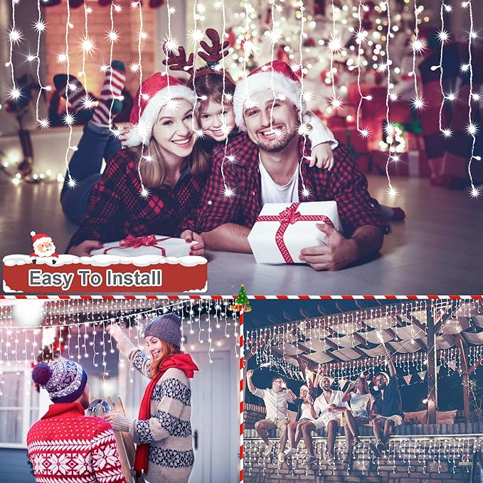 JXLEDAYY Christmas Lights Super Long 1280 LED 131 FT LED String Lights with 240 Drops Plug in 8 Modes Christmas Decoration for Holiday Wedding Party Bedroom Garden Patio Outdoor Indoor (Cool White)