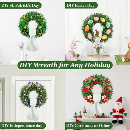 Boxwood Wreaths Front Door 22-24'', Artificial UV Resistant Boxwood Leaves with Flower Core, Greenery Wreath with a Sash for Farmhouse Home Outdoor Indoor Year Round Hanging Decor (Foldable)