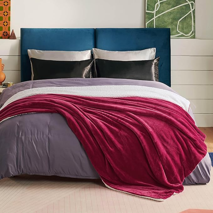 Bedsure GentleSoft Sherpa Fleece Blankets Queen Size for Bed - Thick and Warm Throw for Women, Soft Fuzzy Plush Queen Christmas Blanket for Winter, Red, 90x90 Inches