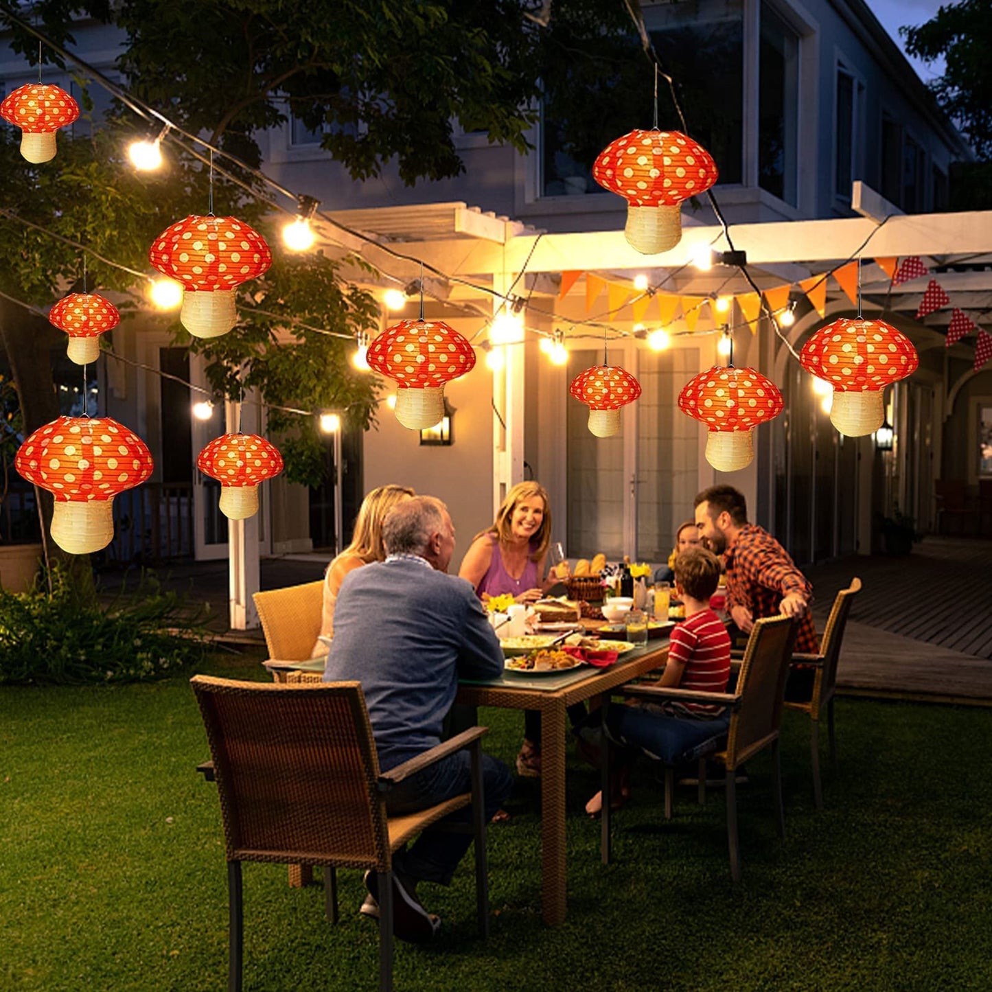 6Pcs Mushroom Lantern, 3D Mushroom Ornament Wonderland Theme Party Supplies for Nursery Garden Christmas Halloween Party Decoration 7.89 x 7.29inch(Orange-red)