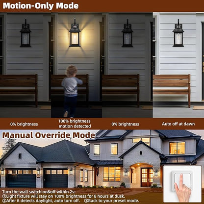 Motion Sensor Porch Lights Dusk to Dawn 16 Inch, 2-Pack Aluminum Anti-Rust Black Large Outdoor Sconces Wall Mounted House Lighting Exterior Coach Lights Patio Light Fixtures, E26