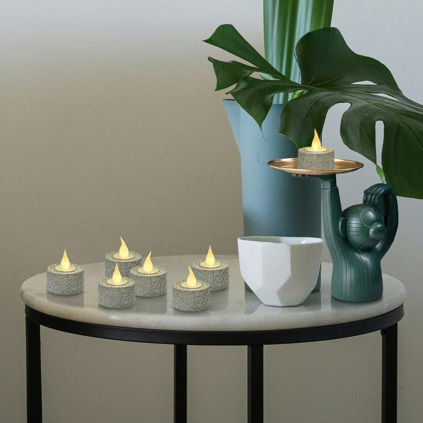 FURORA LIGHTING Silver Glitter Flameless Tealights - 1.45" W x 1.57" H, 12-Pack, Batteries Included