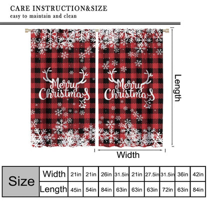 Christmas Curtains, Snowflake Decoration Printed Tartan Fabric, Bedroom Living Room Kitchen Dining Room Decor Curtains Window Treatment 2 Panels Set Total Size 42" W X 45" L Inch