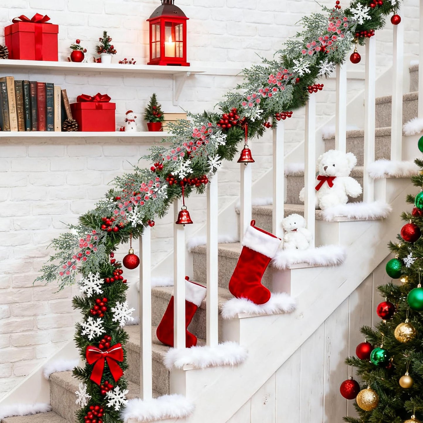 FloraSea 4 Pcs Christmas Picks, 17.5 Inch Artificial Christmas Flowers Picks Spray for Christmas Tree Wreath Floral Arrangement Vase Winter Holiday Season Décor