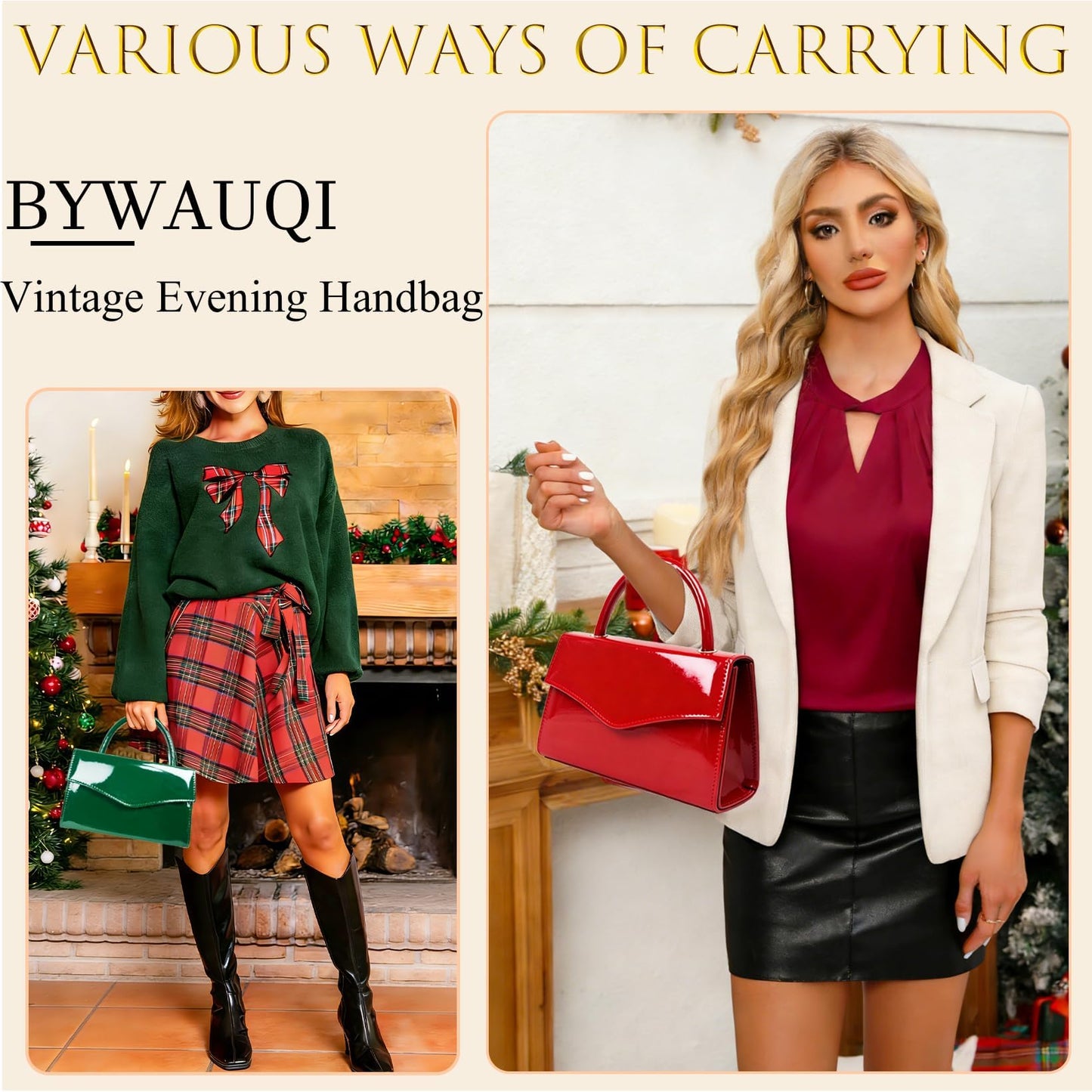 BYWAUQI Evening Clutch Purses for Women Patent Leather Purse Black Clutch for Formal Prom Wedding Party Brida Cocktail(Red)