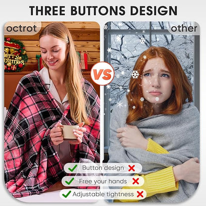 Pink Heated Blanket Electric, Queen Size 84X90, 10 Heat Levels/8 Hours Auto Off/Dual Control for Bed, Blue Plaid Checkered Sherpa Blanket Warmer for Adult, Washable Gift