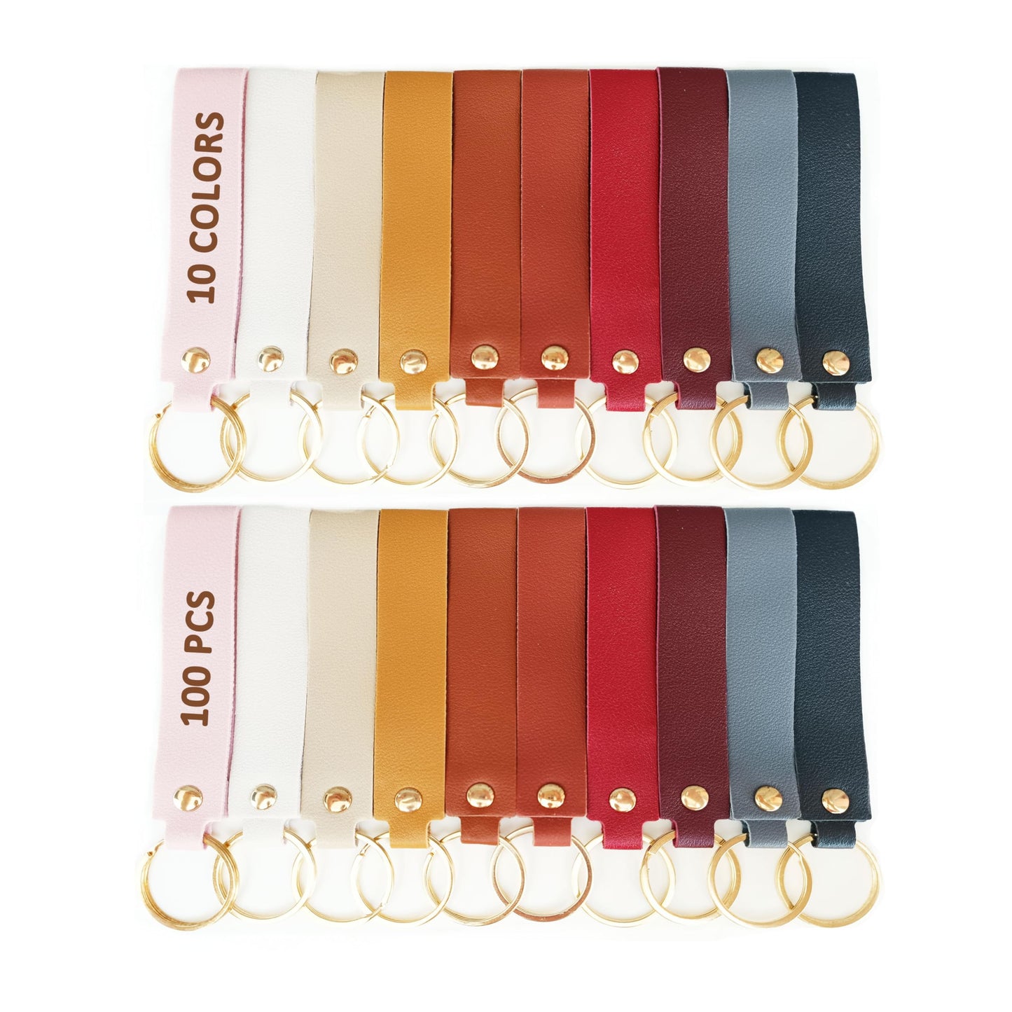 Aukousn,100 Pack Blank Leather Keychain Engraving Blanks Key Chain with Key Rings for DIY Craft 10 Colors