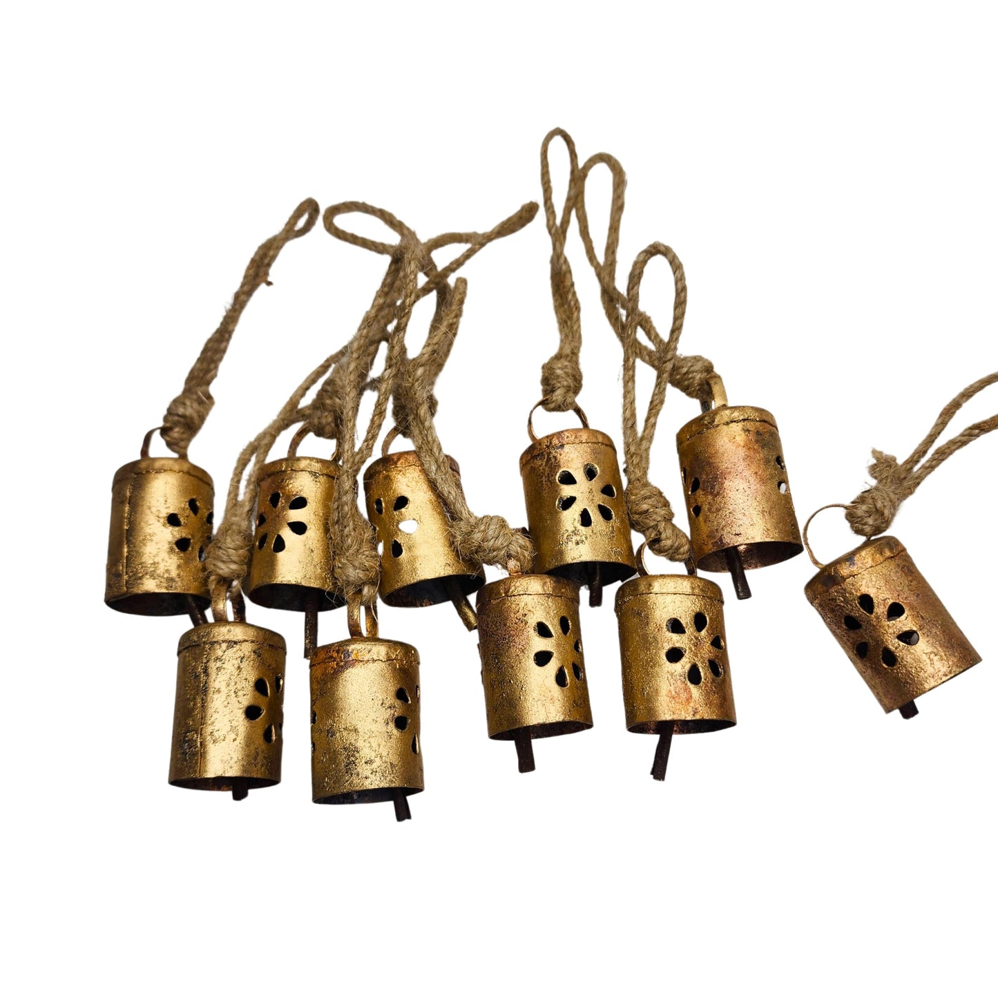 BELLUXE Rusty Harmony Cow Bells 10 Pieces - Vintage Handmade Rustic Lucky Christmas Hanging 2 Inch Bells (Cylinder Shape)