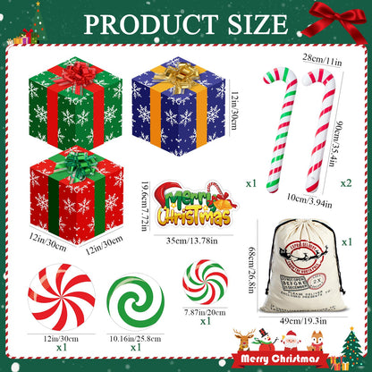 Humyoun 10 Pcs Christmas Gift Boxes Decoration, Christmas Photo Booth Props Gift Box with Ribbons Large Candy Cane Balloon for Xmas Party Decorations Home Xmas Box Decorations