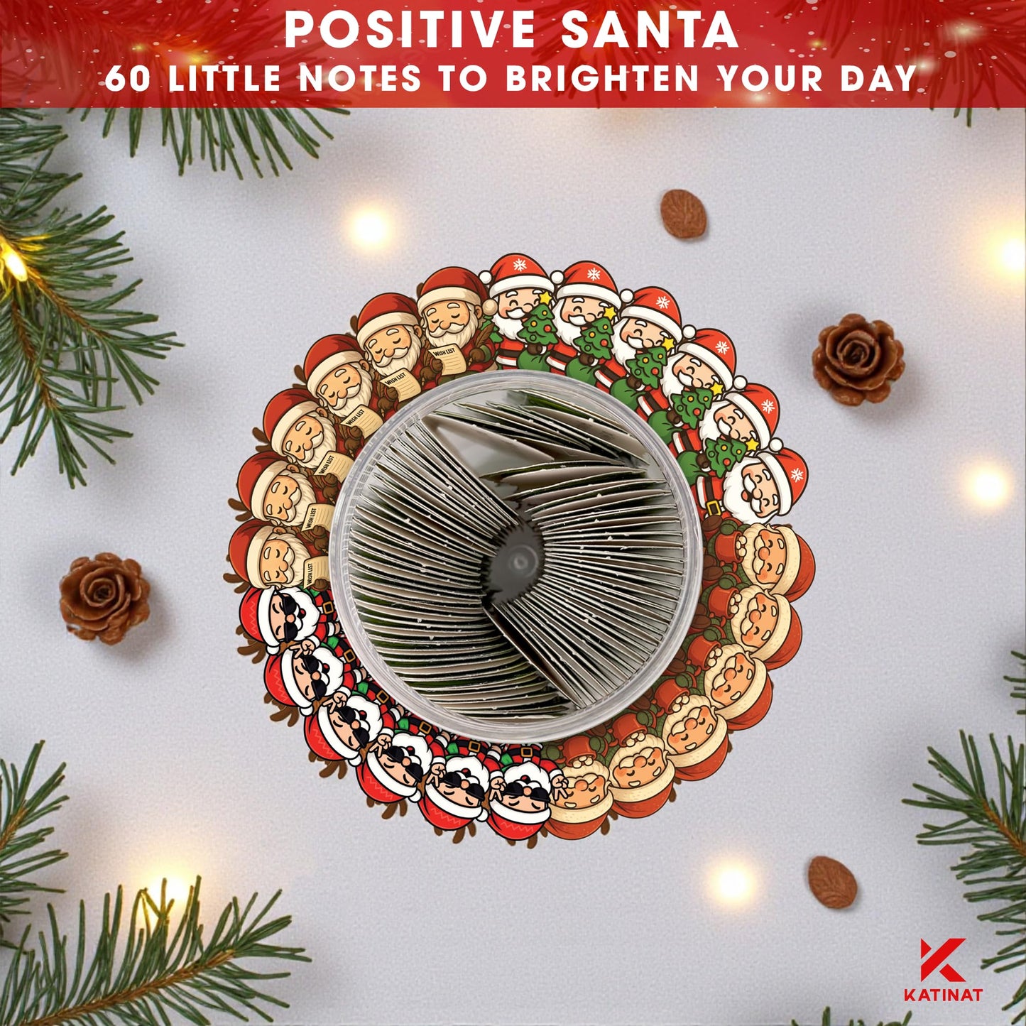 Positive Santa Jar – 60 Funny Emotional Support Christmas Affirmation Cards, Stocking Stuffer, Cute Desk Home Decor for Women, Men, Teens, Teachers & Coworkers