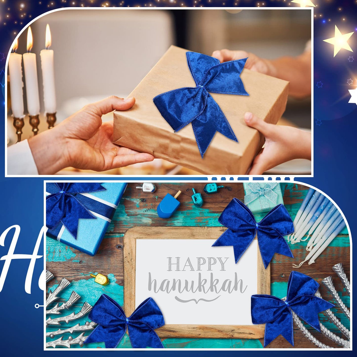 Panelee 12 Pcs Blue Velvet Winter Bows 6 x 6 in Wreath Bow Christmas Holiday Tree Decorations Ornaments for Hanukkah Xmas Tree Topper Wreath Garland Party Gift Wrapping DIY Decor
