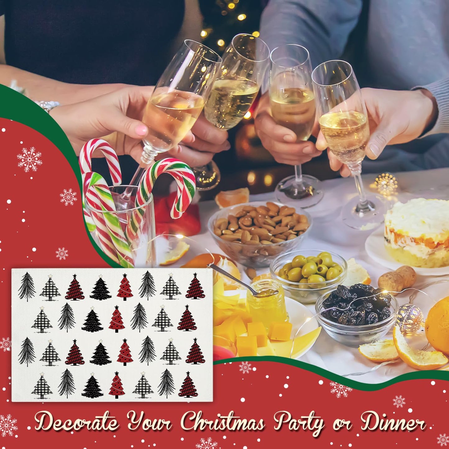 Christmas Tree Snowflakes Placemats Set of 4 Winter Gifts for Christmas Women Rustic Holiday Placemats Decor for Xmas Party Outdoor Home Kitchen Dining Recyclable Table Mats 12x18 inch - DH723