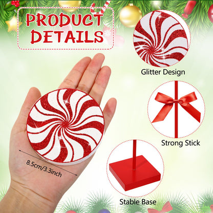 Amyhill 8 Pcs Christmas Candy Wooden Tabletop Decor Glitter Xmas Candy Cane Table Centerpiece Sign for Christmas Tiered Tray Home Desk Office Party Decoration(Cute,Red,Green)