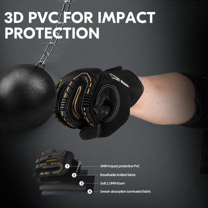 Vgo... 1-Pair Heavy Duty Synthetic Leather Work Gloves, Impact Protection Mechanic Gloves, Rigger Gloves, Vibration Reduction, Touchscreen Capable (Size M, Black, SL8849)