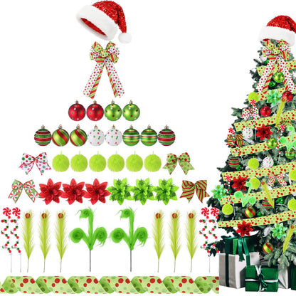 Halfchet 43 Pcs Christmas Tree Hanging Decorations Xmas Tree Ornaments Holiday Mini Pendants Ribbon Candy Red White and Green Hanging Ornaments for Party Decoration