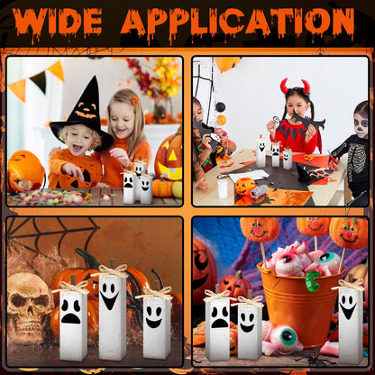 Amyhill 3 Pcs Halloween Table Decoration Wooden Ghost Block Sign Halloween Tiered Tray Decor Rustic Spooky Tabletop Centerpieces for Home Office Mantel Fireplace Shelf Party Decorations Holiday Gift