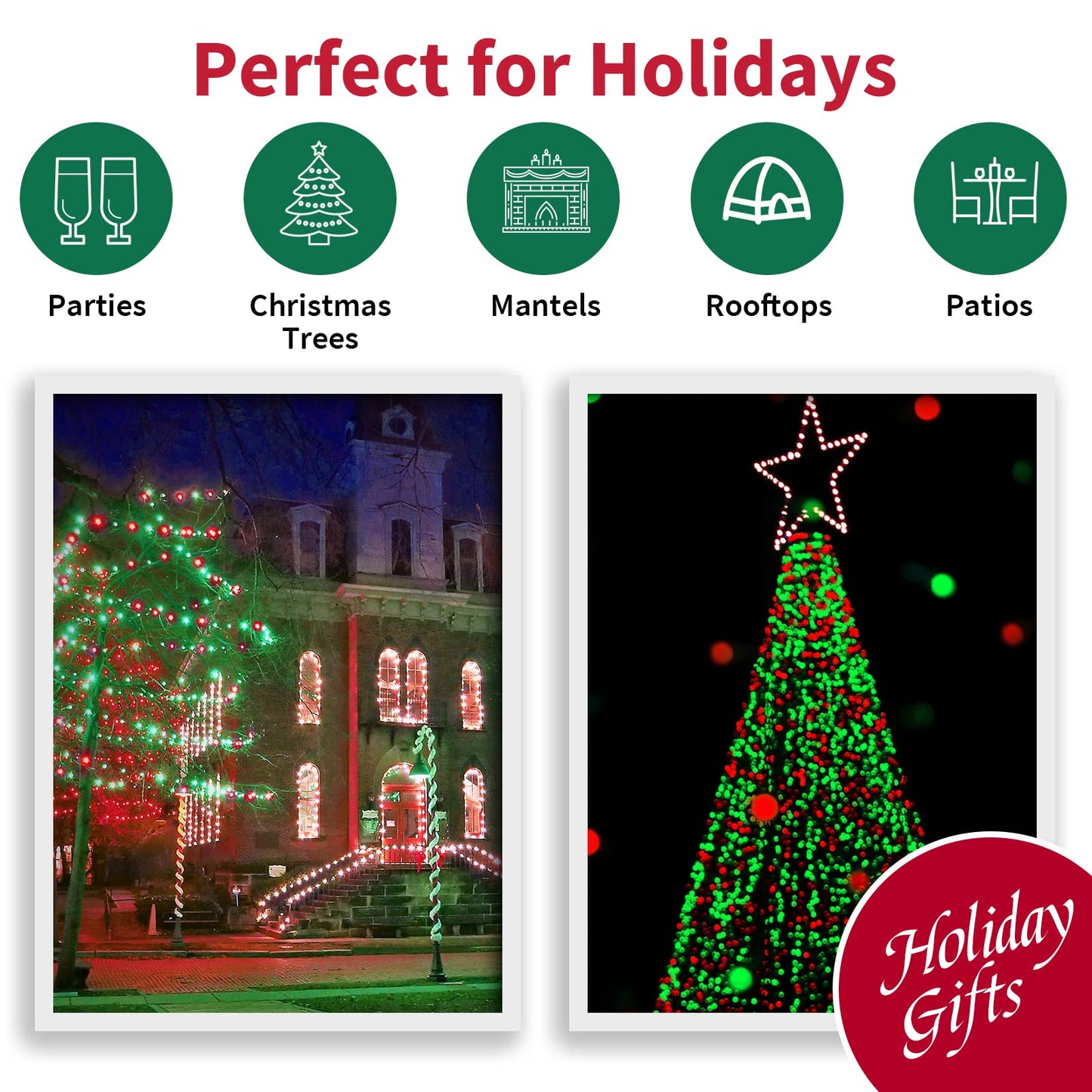 LAMPHOME Super-Bright Extendable Christmas Lights Decoration 100 Lights 19.6ft UL Certified Mini Bulb String Lights for Outdoor Christmas Tree Garden Party Patio Garland Decor (Red+Green)