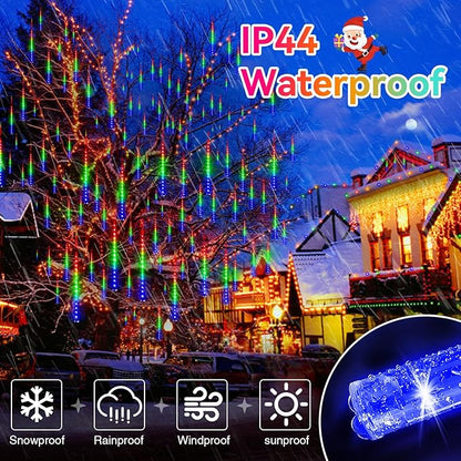 KNONEW 2Pack Total 48 Tube Meteor Shower Lights,15 in 672 LEDs Christmas Lights Outdoor Waterproof Plug in Falling Rain Light for Xmas Tree Wedding Party Garden Holiday Decorations (Multicolor)