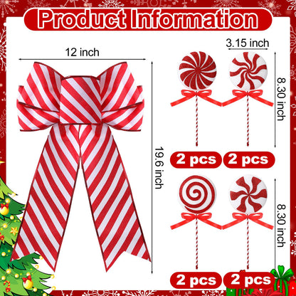 Soulchen 69 Pcs Candy Cane Christmas Tree Ornaments Set Red and White Christmas Decorations Lollipop Picks Shatterproof Hanging Xmas Balls Peppermint Striped Bow for Tree Party Holiday Decorations